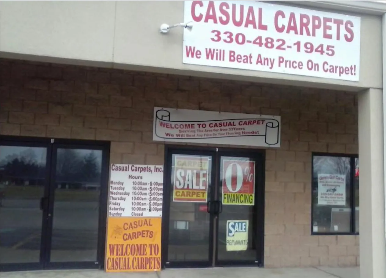 <p><strong>Two convenient locations in Austintown, OH and Columbiana, OH. </strong></p><p><strong>Casual Carpets specializes in carpet and flooring. </strong></p><p><strong>Veteran and senior discounts.</strong></p><p><strong>Bonded and insured. </strong></p><p><strong>Since 1980. </strong></p><p><strong>CALL US FOR AN ESTIMATE TODAY!</strong></p>